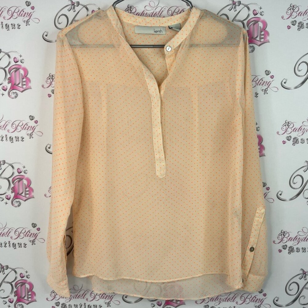 Kersh blouse polka dot dotted orange Peach Sheer Women's Blouse button up